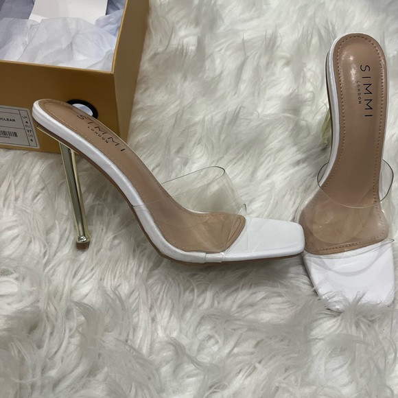 ALLIE White PATENT CLEAR SQUARE TOE STILETTO MULES - Picture 11 of 11